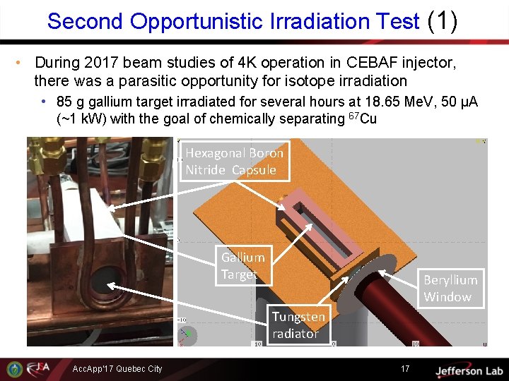 Second Opportunistic Irradiation Test (1) • During 2017 beam studies of 4 K operation