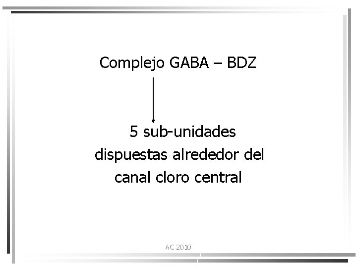Complejo GABA – BDZ 5 sub-unidades dispuestas alrededor del canal cloro central AC 2010