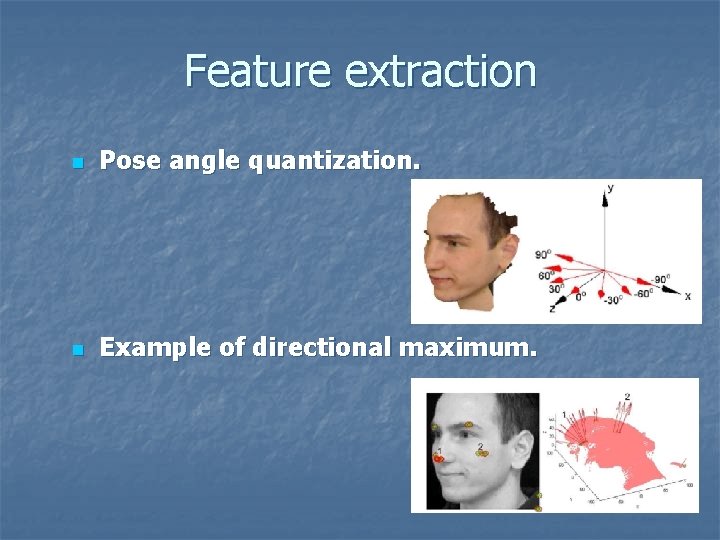 Feature extraction n Pose angle quantization. n Example of directional maximum. 