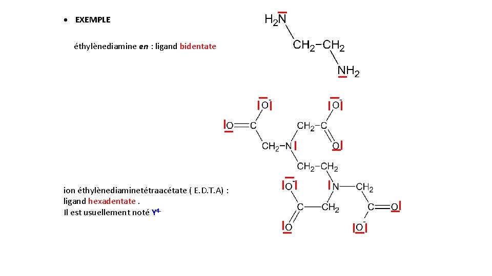  EXEMPLE éthylènediamine en : ligand bidentate ion éthylènediaminetétraacétate ( E. D. T. A)