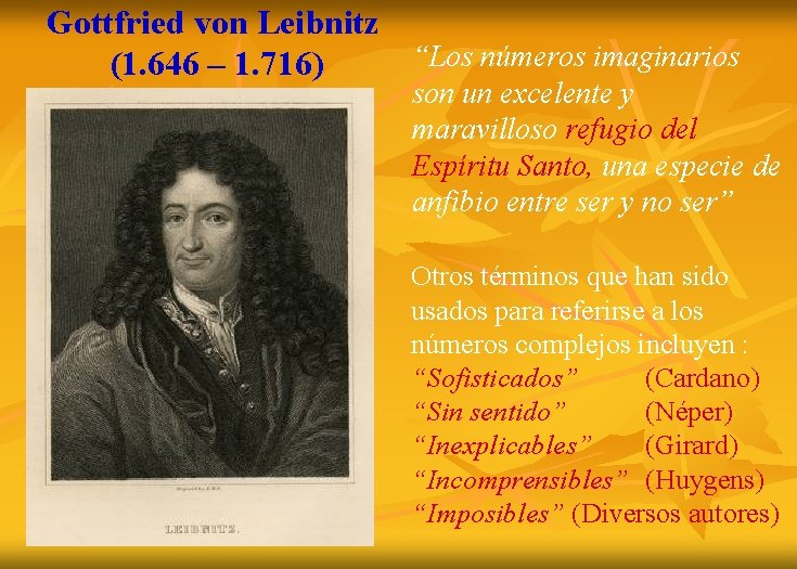 Gottfried von Leibnitz “Los números imaginarios (1. 646 – 1. 716) son un excelente