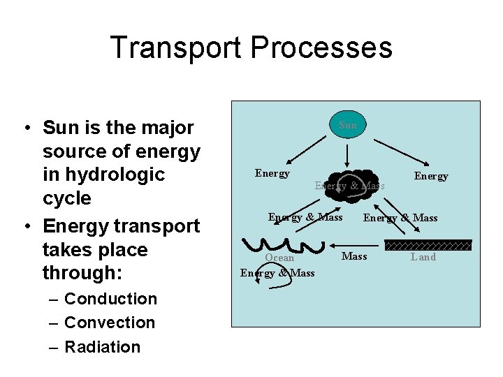 Transport Processes • Sun is the major source of energy in hydrologic cycle •