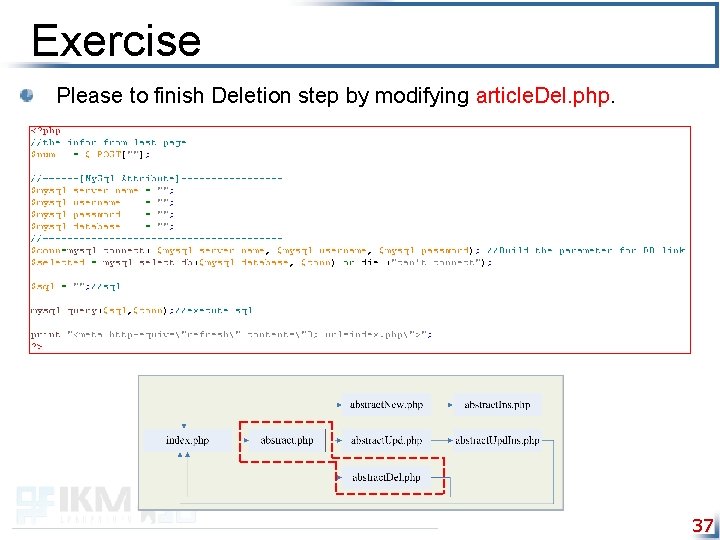 Exercise Please to finish Deletion step by modifying article. Del. php. 37 