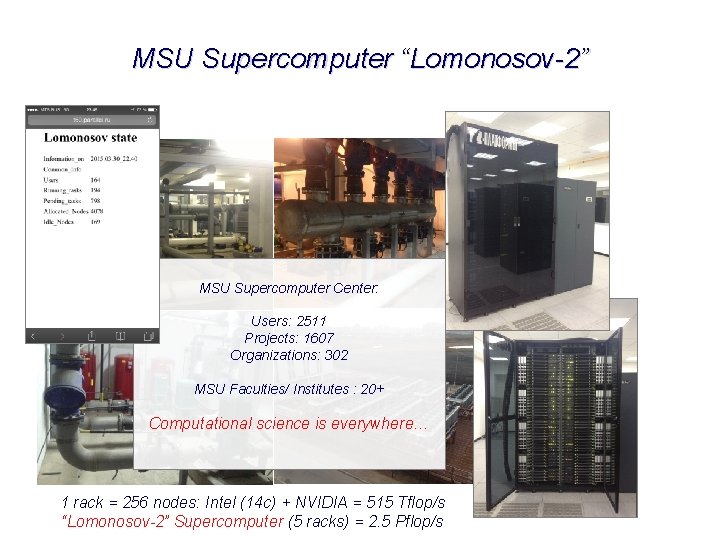 MSU Supercomputer “Lomonosov-2” MSU Supercomputer Center: Users: 2511 Projects: 1607 Organizations: 302 MSU Faculties/