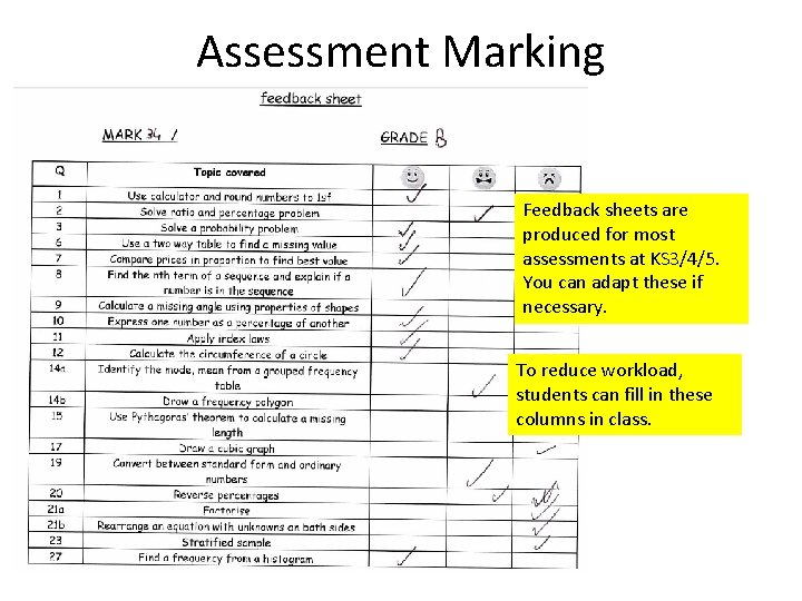 Assessment Marking and Feedback How to evidence progression