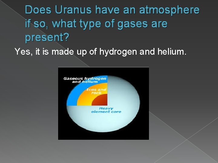 Does Uranus have an atmosphere if so, what type of gases are present? Yes,