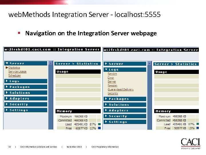 web. Methods Integration Server - localhost: 5555 § Navigation on the Integration Server webpage