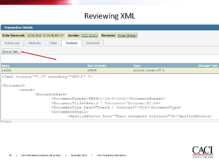 Reviewing XML 25 | CACI Information Solutions and Services | November 2013 | CACI