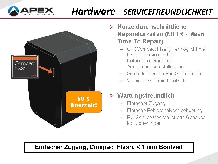 Hardware - SERVICEFREUNDLICHKEIT Ø Kurze durchschnittliche Reparaturzeiten (MTTR - Mean Time To Repair) –