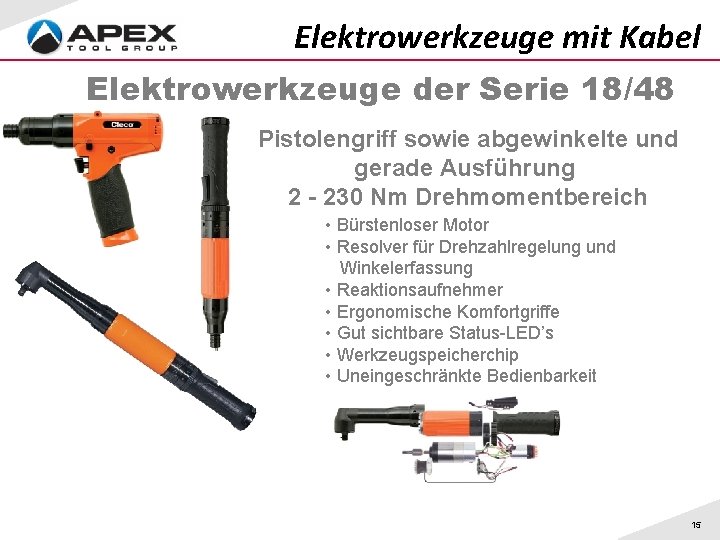 Elektrowerkzeuge mit Kabel Elektrowerkzeuge der Serie 18/48 Pistolengriff sowie abgewinkelte und gerade Ausführung 2