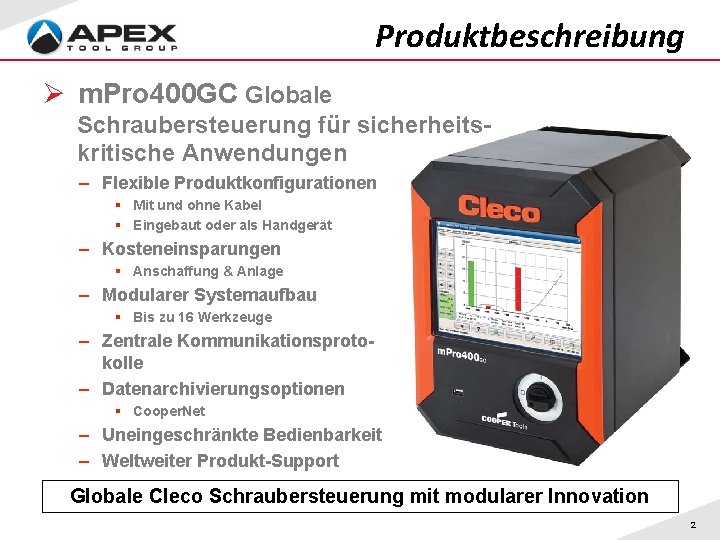 Produktbeschreibung Ø m. Pro 400 GC Globale Schraubersteuerung für sicherheitskritische Anwendungen – Flexible Produktkonfigurationen