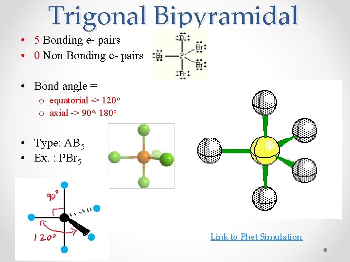 Trigonal Bipyramidal • 5 Bonding e- pairs • 0 Non Bonding e- pairs •