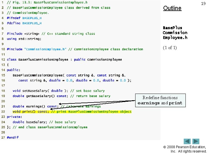 Outline 19 Base. Plus Commission Employee. h (1 of 1) Redefine functions earnings and