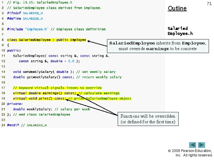 Outline 71 Salaried Employee. h Salaried. Employee inherits (1 from of 1) Employee, must