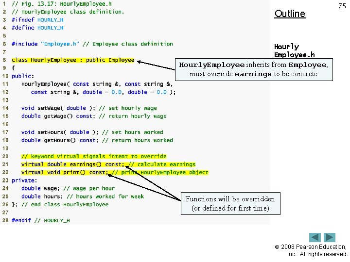 Outline 75 Hourly Employee. h Hourly. Employee inherits from Employee, (1 be of 1)