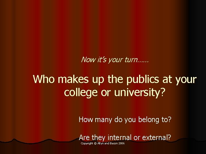 Now it’s your turn…… Who makes up the publics at your college or university?