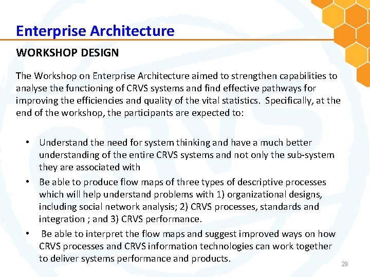 Enterprise Architecture WORKSHOP DESIGN The Workshop on Enterprise Architecture aimed to strengthen capabilities to