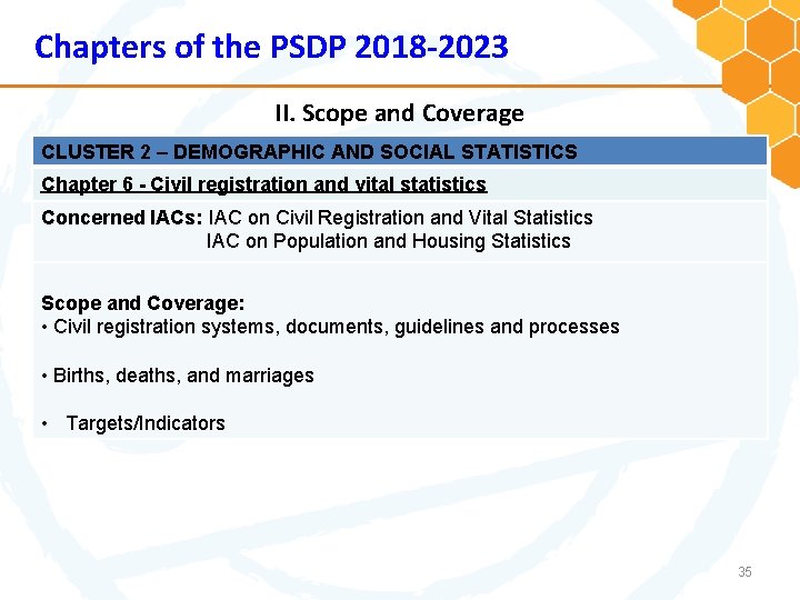 Chapters of the PSDP 2018 -2023 II. Scope and Coverage CLUSTER 2 – DEMOGRAPHIC