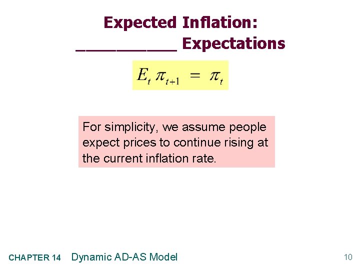 Expected Inflation: _____ Expectations For simplicity, we assume people expect prices to continue rising