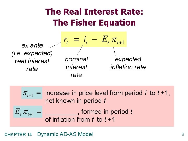 The Real Interest Rate: The Fisher Equation ex ante (i. e. expected) real interest