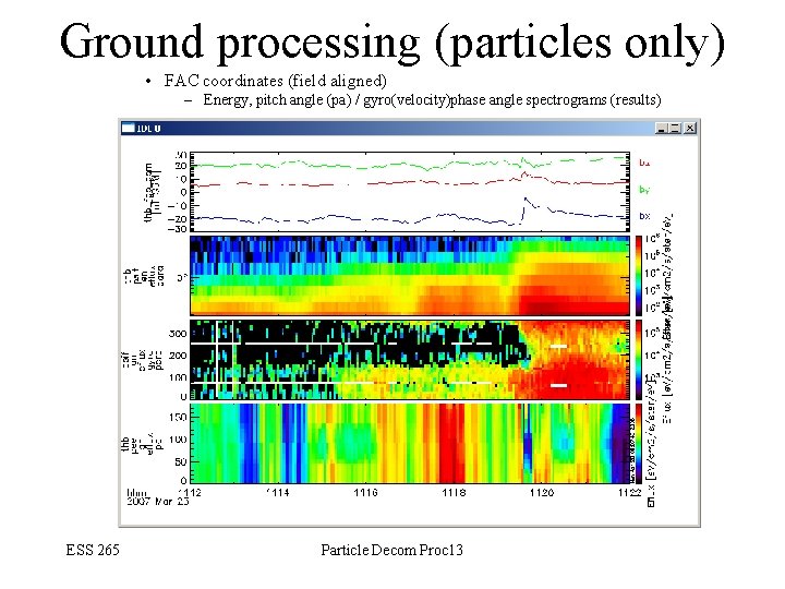 Ground processing (particles only) • FAC coordinates (field aligned) – Energy, pitch angle (pa)