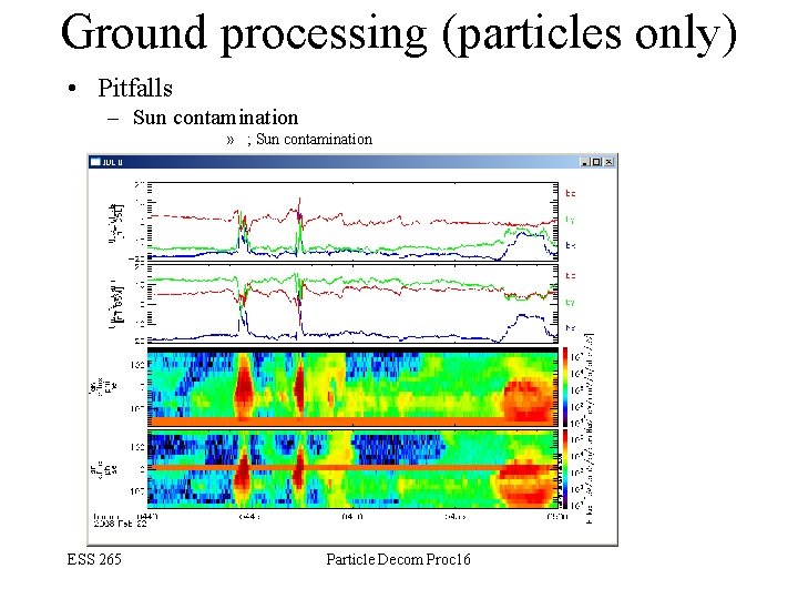 Ground processing (particles only) • Pitfalls – Sun contamination » ; Sun contamination ESS