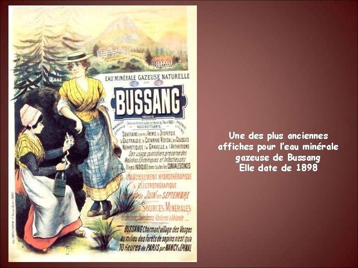 Une des plus anciennes affiches pour l’eau minérale gazeuse de Bussang Elle date de