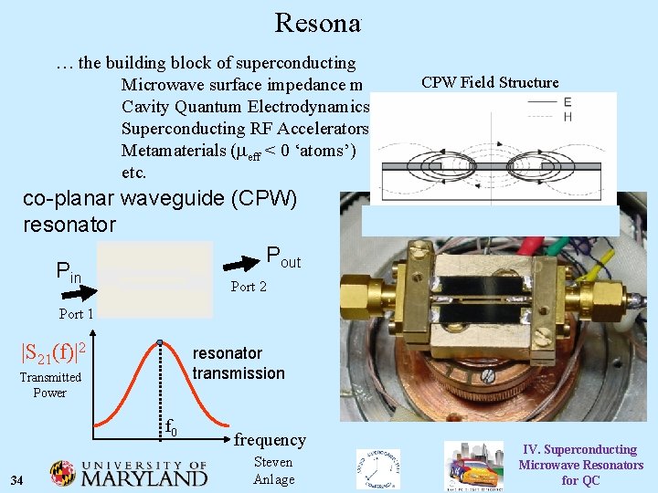 Resonators … the building block of superconducting applications … CPW Field Structure Microwave surface