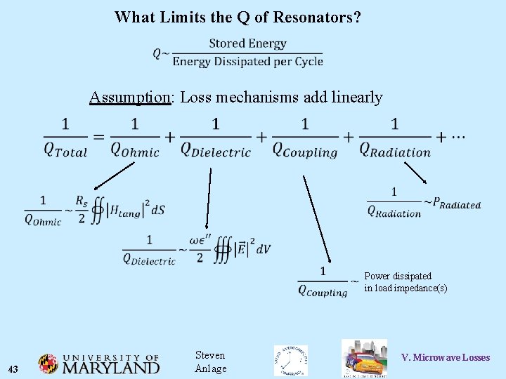 What Limits the Q of Resonators? Assumption: Loss mechanisms add linearly 43 Steven Anlage