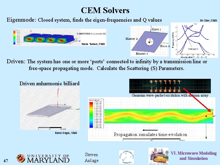 CEM Solvers Eigenmode: Closed system, finds the eigen-frequencies and Q values Bo Xiao, UMD