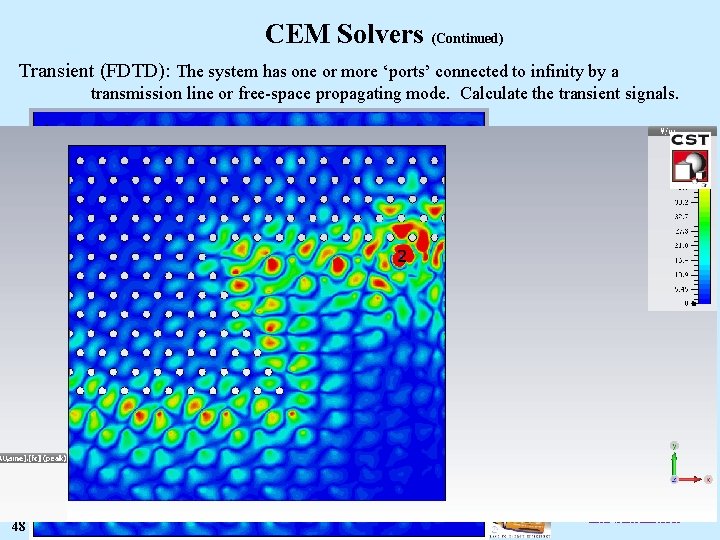 CEM Solvers (Continued) Transient (FDTD): The system has one or more ‘ports’ connected to