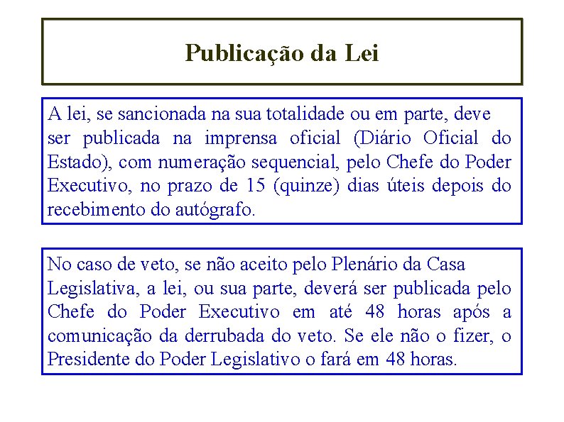 Publicação da Lei A lei, se sancionada na sua totalidade ou em parte, deve