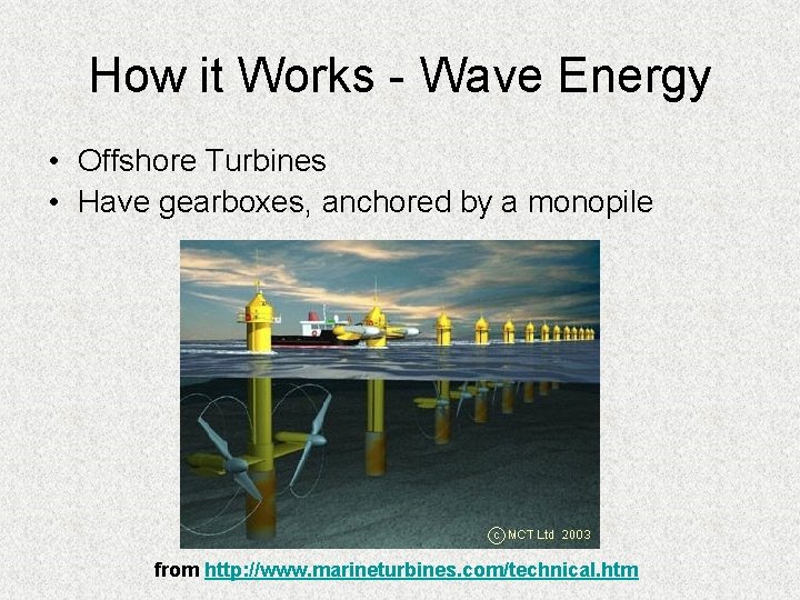 How it Works - Wave Energy • Offshore Turbines • Have gearboxes, anchored by How it Works - Wave Energy • Offshore Turbines • Have gearboxes, anchored by