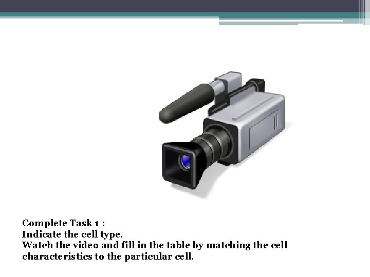 Complete Task 1 : Indicate the cell type. Watch the video and fill in