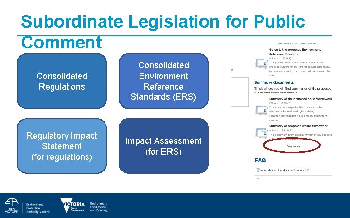 Subordinate Legislation for Public Comment Consolidated Regulations Consolidated Environment Reference Standards (ERS) Regulatory Impact