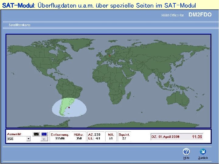 SAT-Modul: Überflugdaten u. a. m. über spezielle Seiten im SAT-Modul 