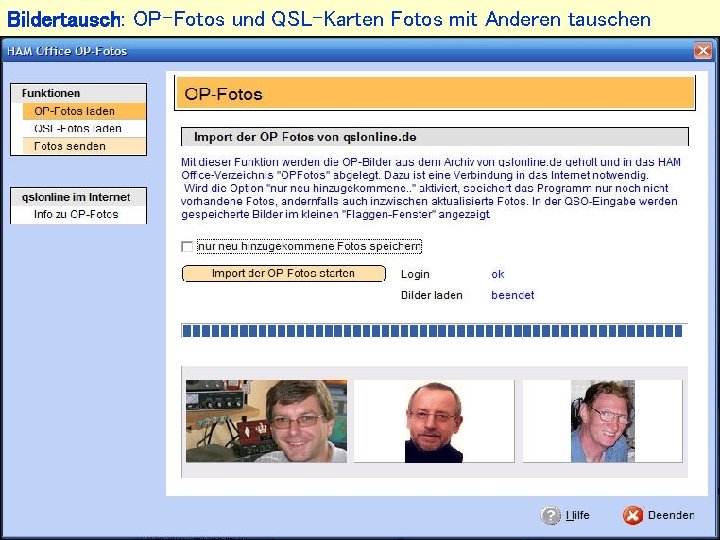 Bildertausch: OP-Fotos und QSL-Karten Fotos mit Anderen tauschen 