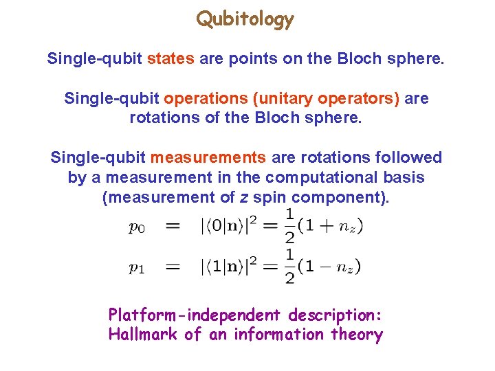 Qubitology Single-qubit states are points on the Bloch sphere. Single-qubit operations (unitary operators) are Qubitology Single-qubit states are points on the Bloch sphere. Single-qubit operations (unitary operators) are