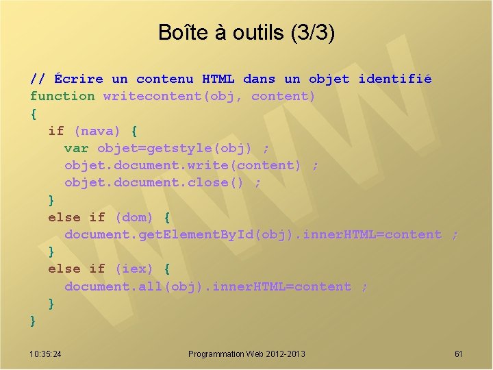 Boîte à outils (3/3) // Écrire un contenu HTML dans un objet identifié function