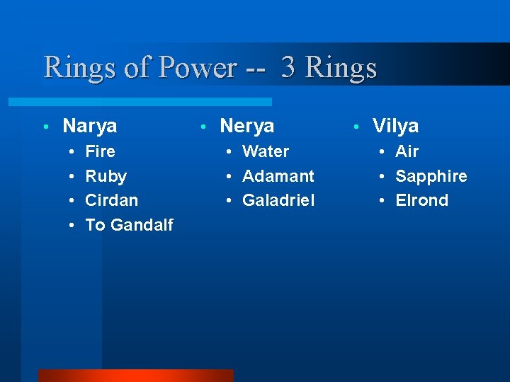 Rings of Power -- 3 Rings • Narya • • Fire Ruby Cirdan To