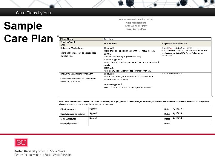 Care Plans by You Sample Care Plan Boston University Slideshow Title Goes Here 