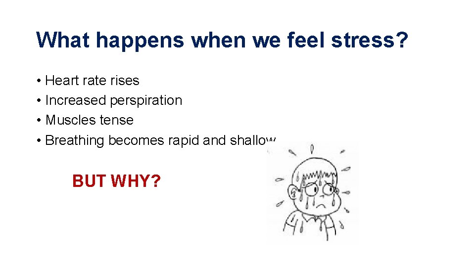 What happens when we feel stress? • Heart rate rises • Increased perspiration •