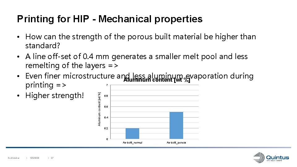 Printing for HIP - Mechanical properties • How can the strength of the porous