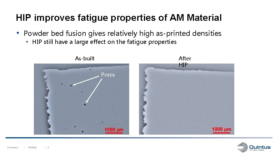 HIP improves fatigue properties of AM Material • Powder bed fusion gives relatively high