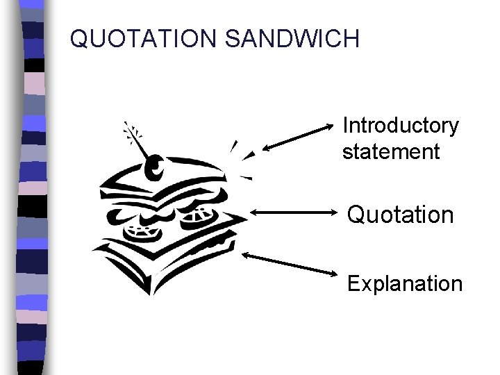 QUOTATION SANDWICH Introductory statement Quotation Explanation 