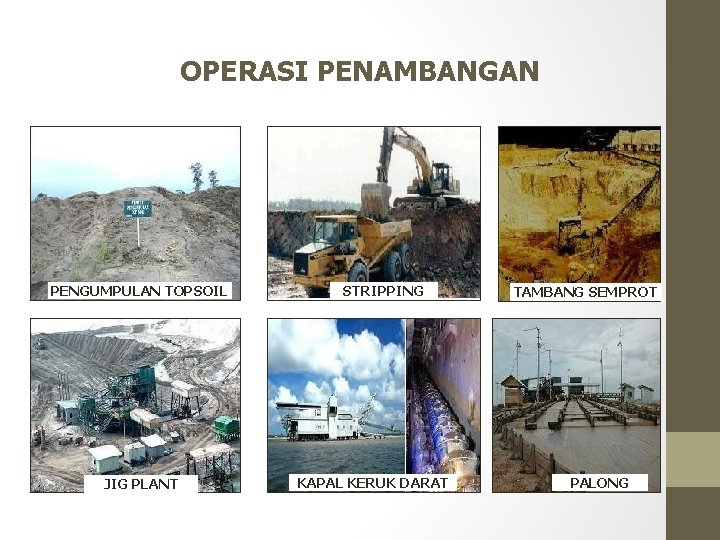 OPERASI PENAMBANGAN PENGUMPULAN TOPSOIL JIG PLANT STRIPPING KAPAL KERUK DARAT TAMBANG SEMPROT PALONG 