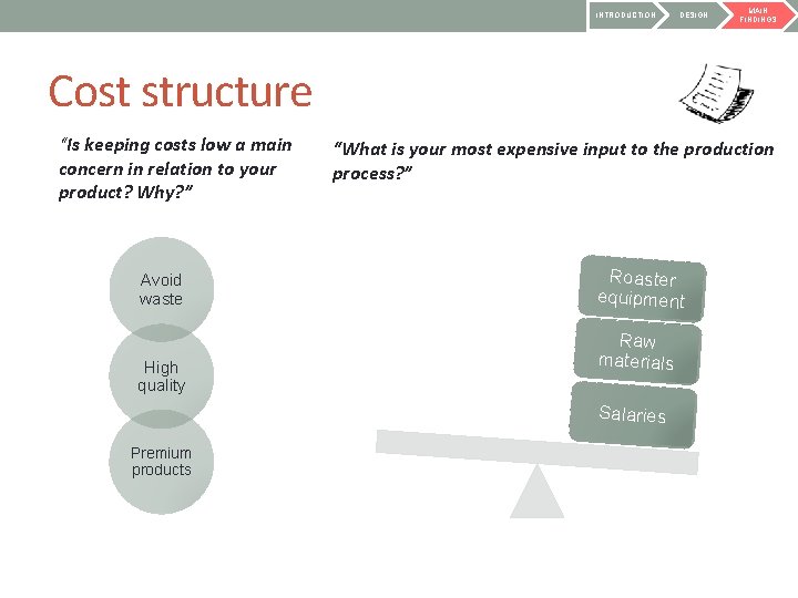 INTRODUCTION DESIGN MAIN FINDINGS Cost structure “Is keeping costs low a main concern in