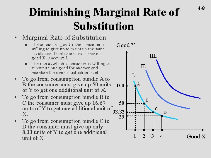 Diminishing Marginal Rate of Substitution 4 -8 • Marginal Rate of Substitution n n
