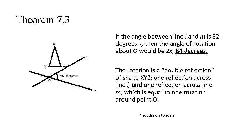Theorem 7. 3 If the angle between line l and m is 32 degrees