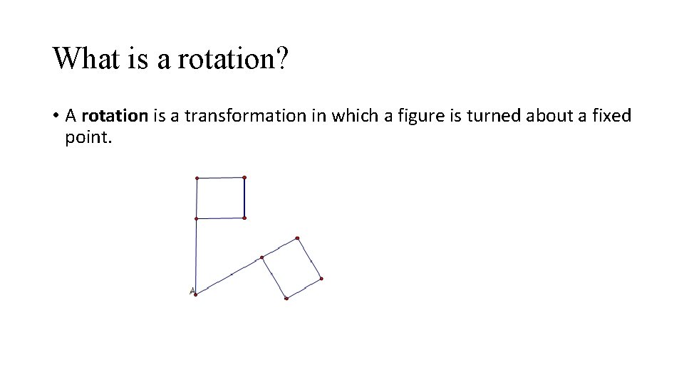 What is a rotation? • A rotation is a transformation in which a figure